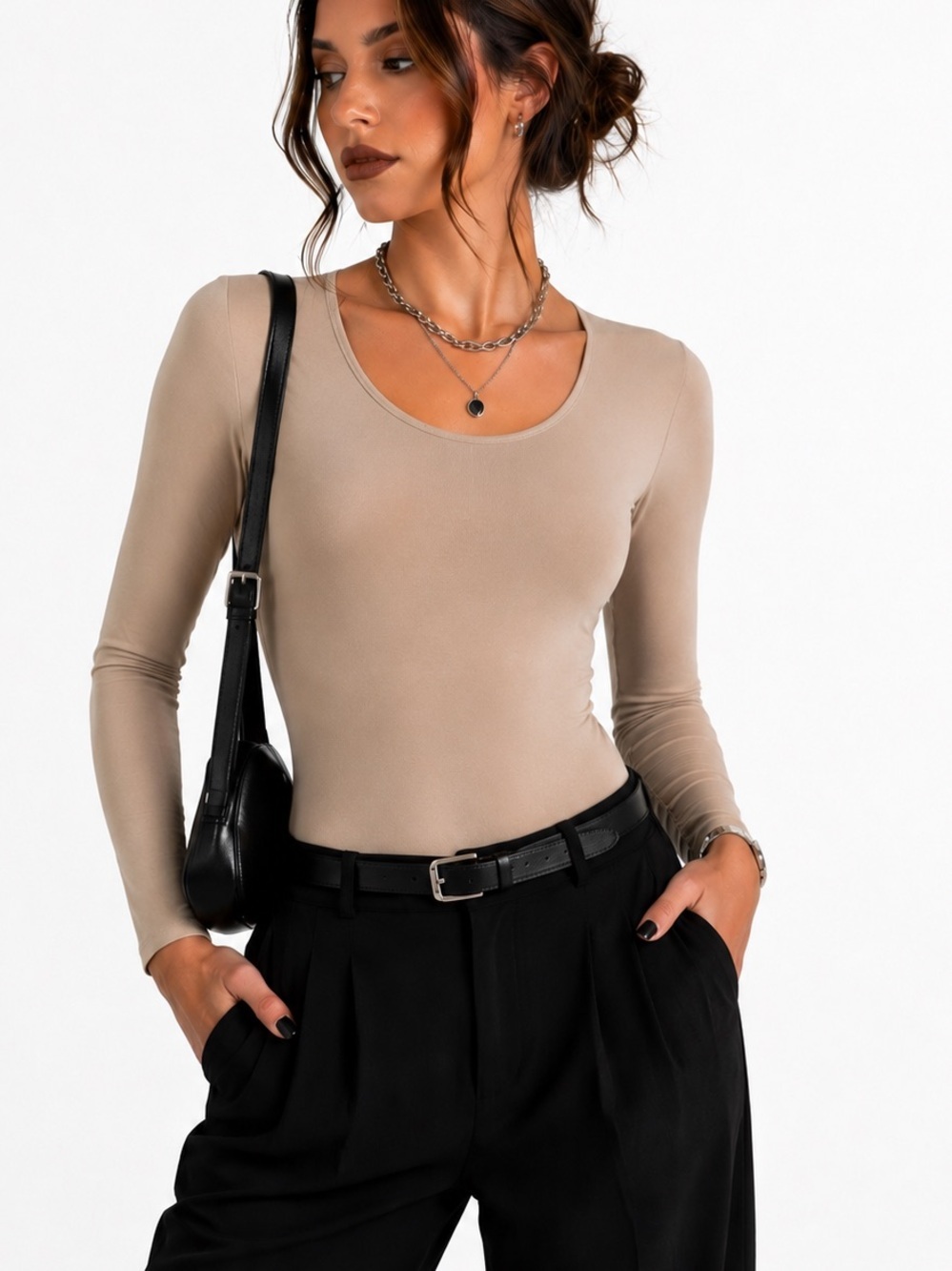 House of Harlow Nude Bodysuit Long Sleeve Excellent Size L